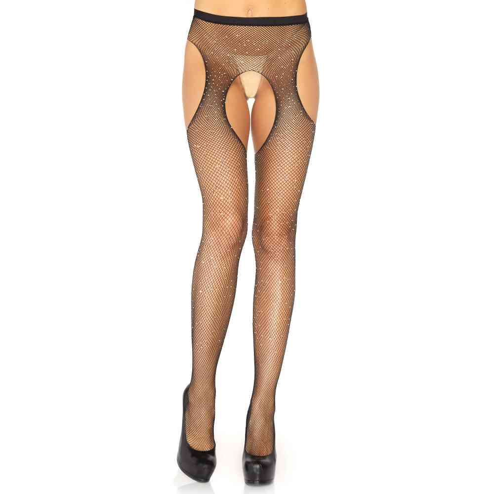 Leg Avenue - Crystalized Collant Porte-Jarretelles - Noir